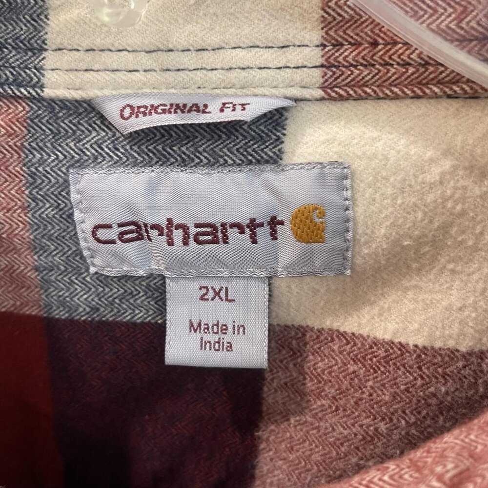 Carhartt Shirt Mens 2XL Red Plaid Flannel Original Fit Button Up Workwear 103348 - Picture 3 of 8